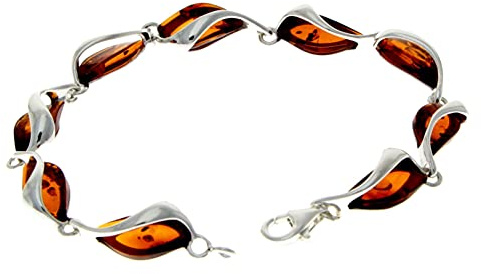 Bracciale moderno in argento Sterling 925 con pietre preziose in ambra baltica GL539, Carta Pietra Argento sterling, ambra