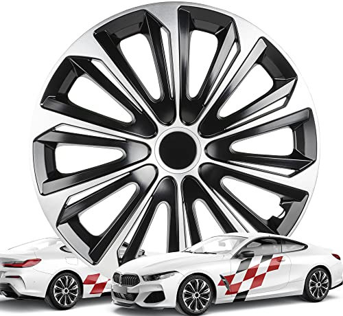 Walser Premium Radkappen New Racer, 4er Set Radkappen Auszeichnung Sehr Gut*, Radzierblenden 14 Zoll, Radblenden für Alufelgen Stahlfelgen, Auto Radzierblende schwarz Silber - Made in Europe
