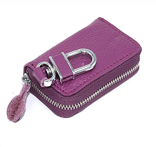 Funda para Llave de Coche, Funda de Llavero de Cuero con Cremallera Multifuncional para Llaves, Accesorios Interiores con Gancho de Metal, Purple,
