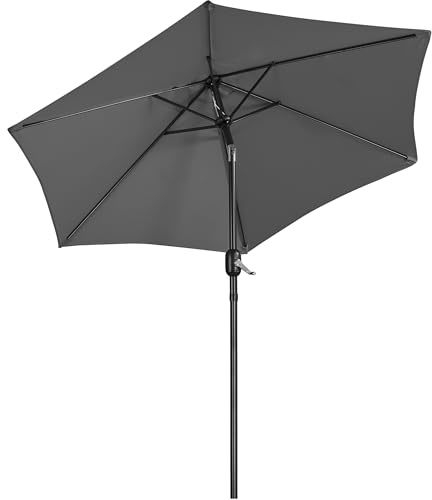 Yaheetech Ombrellone da Giardino Esterno 230 cm Portatile Parasole Protezione UV con Manovella 6 Stecche Reclinabile Telo in Poliestere Tubo in Alluminio Spiaggia Balcone Terrazzo Grigio