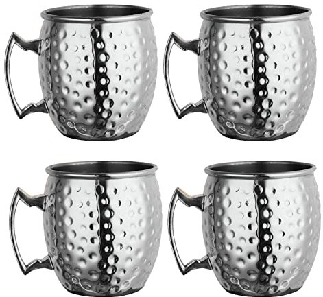 ZZBD 4 Stück Cocktails Moscow Mule Kupferbecher Edelstahl Metall Getränke Kupferbecher für Party Bar Reunion Küche Kaffee Bier Milch Wasser Trinkgefäße (B4)