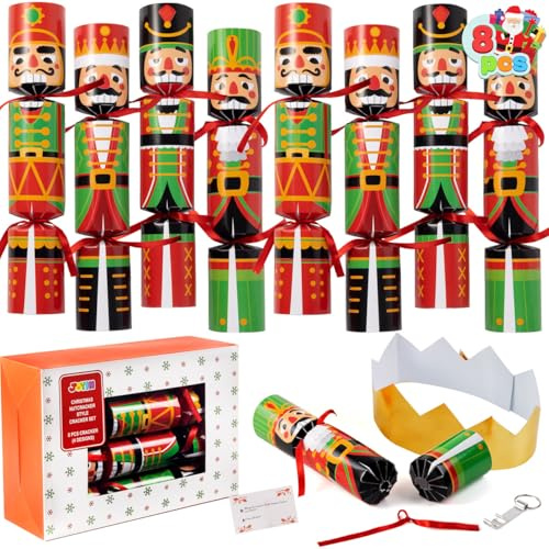 JOYIN 8 Pcs Christmas No-Snap Party Favor, Xmas Cute Design Funny Gifts for Kids Includes Party Hat, Jokes & Gifts, Christmas Table Decorations for Dinner Traditions Party Supplies