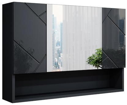 Vicco Badspiegelschrank Irma, Anthrazit Hochglanz, 80.1 x 55 cm | mit Spiegel und offenen Ablageflächen zur Wandmontage