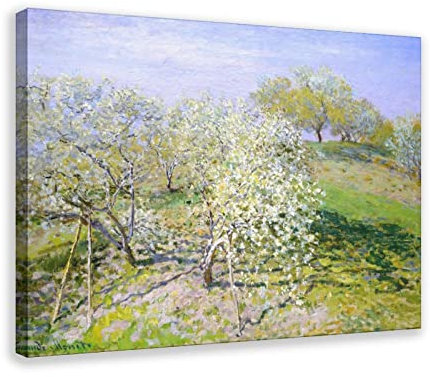 JDRC Claude Monet-Apfelbäume in Blüte, Leinwand-Poster, Wandkunst, Dekoration, Druck, Bild, Gemälde für Wohnzimmer, Schlafzimmer, Dekorationsrahmen: 60 x 90 cm