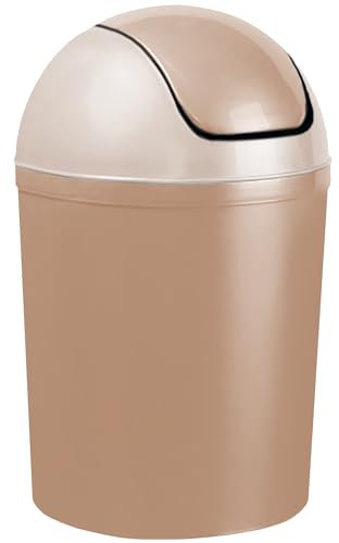 Home Centre Compact Plastic Swing Top Waste Bin 5 Litre Cappuccino House Office Bathroom Lobby Dustbin Convenient Flap Top Cylindrical Shape Hygienic Waste Disposal Versatile Daily Usage