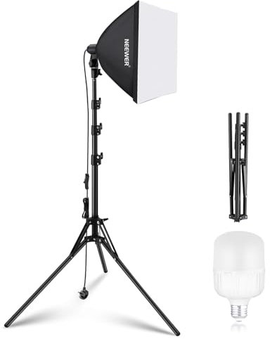 NEEWER 40x40cm Softbox Lighting Kit with 35W E27 LED Bulb (UK Plug) CE/UKCA Certified 5700K CRI93+, 180cm Light Stand for Photography Lighting TikTok Live Streaming Video Recording, SF40