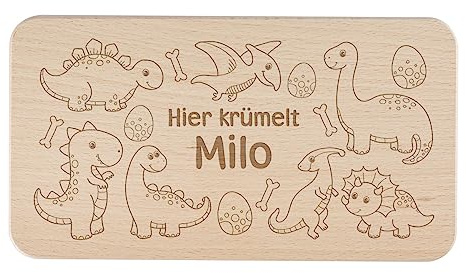 Striefchen® Holz-Frühstück-Brettchen für Kinder mit Wunschname ideales Kindergeburtstags-Geschenk Dinos