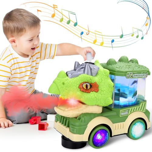 Wrymish Dinosaurier Auto Spielzeug ab 2 3 4 Jahre Junge Mädchen, Universal-Räder Dino Auto, Spielzeugauto mit Ton＆Licht, Kinder Weihnachts Geburtstags Geschenke