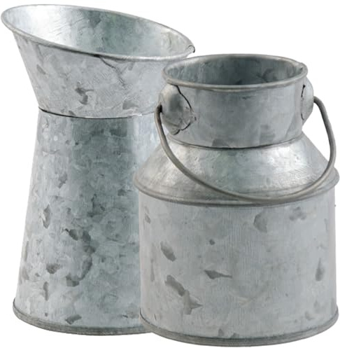 Pot à lait décoratif avec poignée aspect zinc gris étanche Vase bougeoir Décoration de table de mariage anniversaire Vintage Rétro (théière et pot à lait)