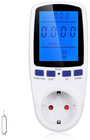 JIZZU Timer Presa Elettrica con Schermo LCD, Misuratore Consumo Elettrico 7 Modalità Di Monitoraggio, Temporizzatore Presa Elettrica Protezione Da Sovraccarico, Wattmetro Massimo 3680W 16A