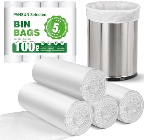 PANSUN Selected 100 Counts Small Bin Bags,5l Bin Liners,42cm*50cm Pedal Trash Can Liners For Bathroom Toilet Bedroom Office