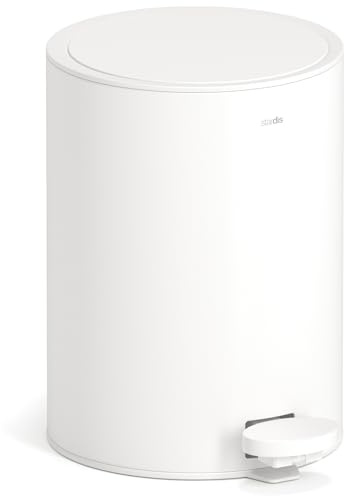 stardis - Pattumiera a pedale da 3 litri, in acciaio inox opaco, con chiusura silenziosa e secchio interno, pattumiera da bagno, colore: bianco opaco