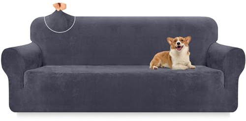 Granbest Übergroßer dicker Plüsch-Samt-Sofabezug, 4-Sitzer, hochdehnbar, superweich, Sofa-Schonbezug, luxuriöser Möbelschutz für Haustiere und Kinder (4-Sitzer, Grau)