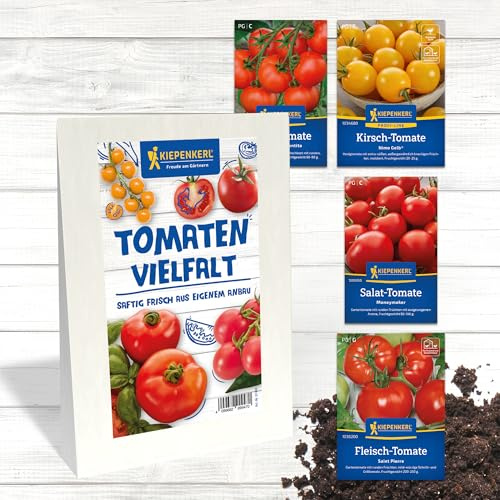 Kiepenkerl Saatgut-Set Tomaten-Vielfalt 65732, Gemüsesaat | Salat-Tomate, Fleischtomate, Kirschtomate, aromatisch, Aussaat ab Januar bis Dezember, für Freiland & Kübel