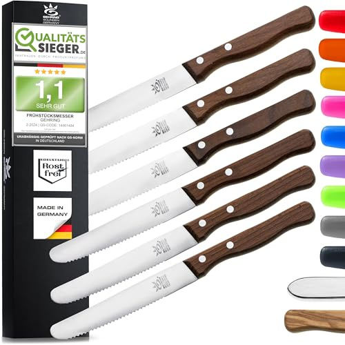 SOLINGEN| Frühstücksmesser & Brötchenmesser - Tafelmesser & Brotzeitmesser - Wellenschliff | Made in Germany, rostfreie, eisgehärtete & scharfe Messer/Serie LOOK - (Buchenholz)