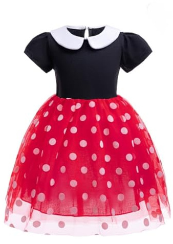 Lito Angels Cartoon Princess Costume, Girls Age 2-3 Years, Red | Polka Dot Tulle Skirt, Rounded Collar, Short Sleeves, Layered Skirt, Fancy Dress Up, Halloween, World Book Day