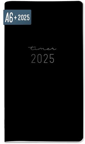 Häfft® Monatskalender Weekly 2025 A6+ Black Edition 1 Monat auf 2 Seiten, Monatsplaner klein, Taschenkalender mit Jahres- & Ferienübersicht - nachhaltig & klimafreundlich