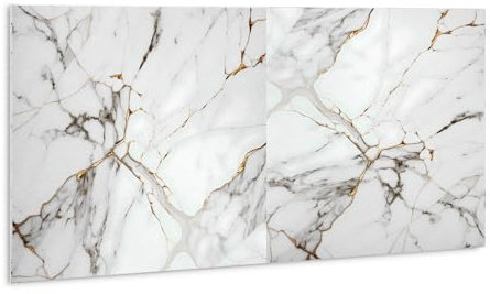 Tulup Autoadesivo per Piastrelle PVC Impermeabile da Parete Pannello Bagno 100x50cm per Cucina - Marmo e oro alla moda