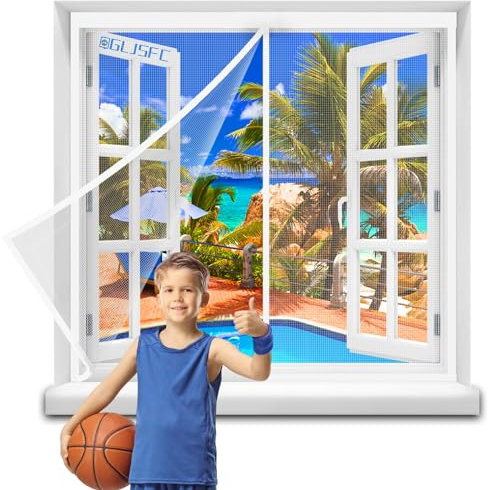 Bugs Window Screen 105x145cm Self-Closing Privacy Door Cover Screen for Doorways Keep Draft Out for Air Conditioner Room, Heater Room, Living Room White