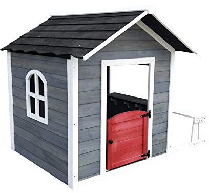 Robincool Casita Infantil de Madera 1,2 m² de 116x138x132 cm Diseño Abierto con Ventanas y Banco Exterior