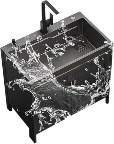 Wrobelax Commercial Sink Laundry Room Sink With Cabinet, Free Standing Single Kitchen Sink With Drainer Unit And Tap. Ideal For Patio Garden Outdoor Or Bathroom Vanity Sinks Combo!(Size:72x45x80cm)