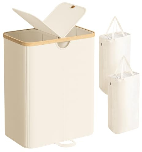 SONGMICS Laundry Hamper with 2 Lids, 150L Laundry Basket，2 Compartments