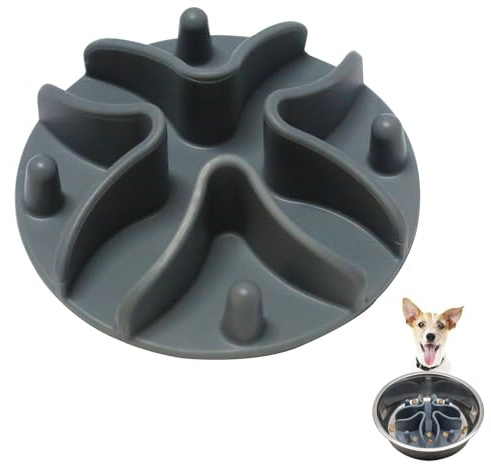 One Piece Silicone Slow Feeder Dog Bowl Insert Stong Suction Cups Silicone Pet Slow Feeder Spiral Insert for Most Dog Bowl Dog Dish (Grey, 100 * 100 * 35MM)