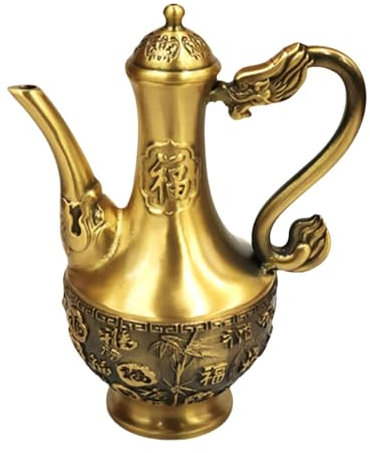 DimyFew Brass Teapot Tea Kettle Water Jug Drink Jug for Desk Housewarming Living Room, Fu Character