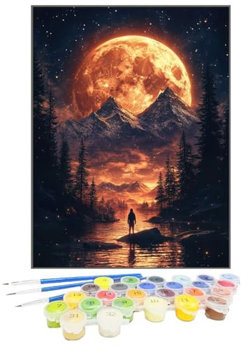 Malen Nach Zahlen Erwachsene Mond, Paint by Numbers Berg DIY mit Pinseln und Acrylfarben Handgemalt öLgemäLde Leinwand für Kreative Heimdekoration Geschenke für Frauen, Ohne Rahmen 50 x 70 cm EN-T
