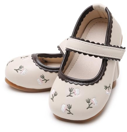 RVROVIC Little Girls Mary Jane Flats Gracy Ballet Princess Toddler Dress Shoes School Birthday Party(6.5,5-Beige)