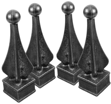 HEALEEP 4pcs Cast Iron Fence Finials Decorative Picket Garden Yard Railing Post Caps Outdoor Fence Toppers with 30-Hole Weldable Design for Patio Gate Posts