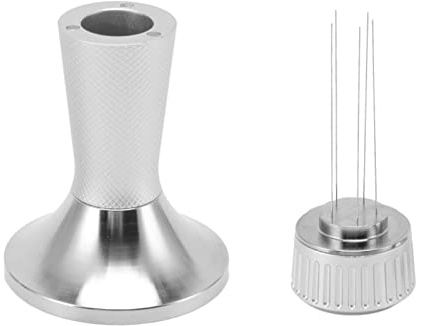 Coffee Tamper Stirrer Set Stainless Steel 2 in 1 Design 58.3mm Coffee Tamper and Distribution Needle for Barista Espresso Machine Kitchen Tools (Silver)