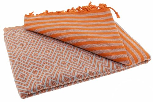 Stefano Ferrante KELIM LUX Summer Hamamtuch (orange/taubenblau) | 100% Baumwolle, 100x180 cm, Saunatuch, Pestemal, Fouta