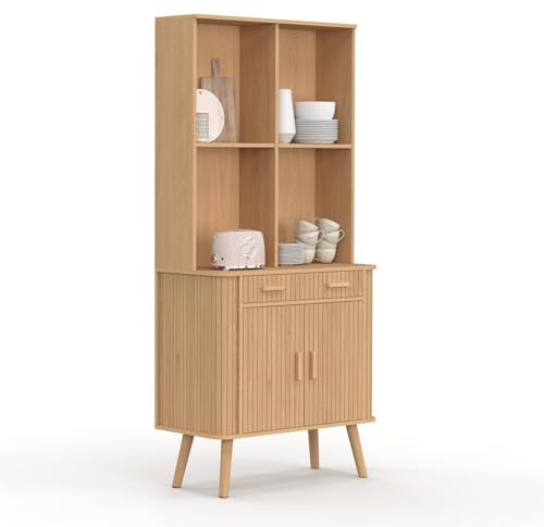 IDMarket - Küchenanrichte, 80 cm, Romie, 2 Türen + Schublade, Latten-Effekt, Holzlatten