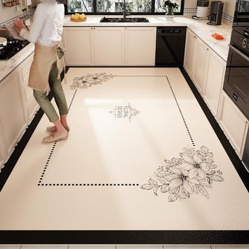 Alfombra Cocina 50X80Cm+50X160Cm Flor Gris Modernas Lavables Alfombras De Cocina Antideslizantes, Antiincrustante, Duradero,Anti Fatiga para Salón, Dormitorio,Baño, Pasillo