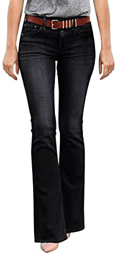 YIzdegg utsvängda byxor dam låg midja, jeans bootcut utsvängda byxor Y2K byxor låg midja flare jeans boyfriend jeans med denim byxor breda ben fritidsbyxor eleganta damjeans, svart, XXL