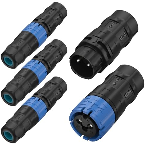 AOHUA Q20 Kabelverbinder Wasserdicht 2 Polig Schnellsteckende IP68 Outdoor Erdkabelabzweigdose , Steckverbinder für Ø 5.0-9.5mm Kabeldurchmesser , 4 Stück Schwarz (Blue, Q20 3-Polig)