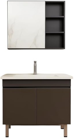 FUTURE HOME Mobile Bagno 80 cm con Lavabo in Ceramica e Specchio Contenitore – Mobile Bagno Moderno in Alluminio Resistente all’Umidità – Arredo Bagno Completo Modello Malva