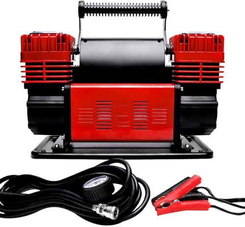 Compresseur d'Air Voiture 12V Double Cylindre, Gonfleur Portable 300L/min 10 Bar avec Manomètre, Pompe à Air Électrique Rapide pour Pneus Auto Moto Vélo, Câble 7,3m et Accessoires