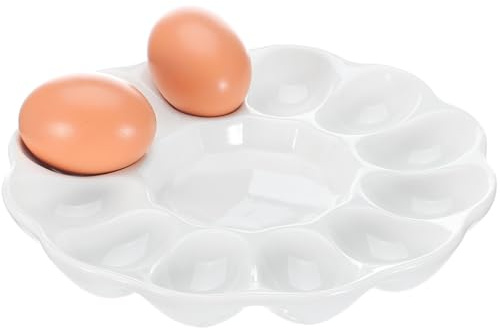 TOYANDONA Piatto per Uova alla Diavola in Ceramica 20 Cm 12 Scomparti, Vassoio Portauova per Frigorifero Versatile per Feste di Pasqua e Riunioni Familiari