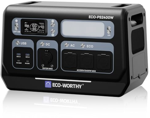 ECO-WORTHY PS2400W Generador Solar Portatil 2048Wh, 10 puertos | Potencia máxima de 4800 W, conectividad Wi-Fi y Bluetooth, ideal para autocaravanas, acampadas y emergencias domésticas