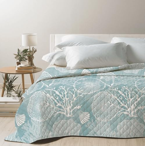 Mahome Trapuntino Matrimoniale Primaverile Estivo Leggero in Morbida Microfibra e imbottitura in Cotone - Copriletto Trapuntato Anallergico Traspirante Mano Delicata 260x260 (Mare Tiffany)