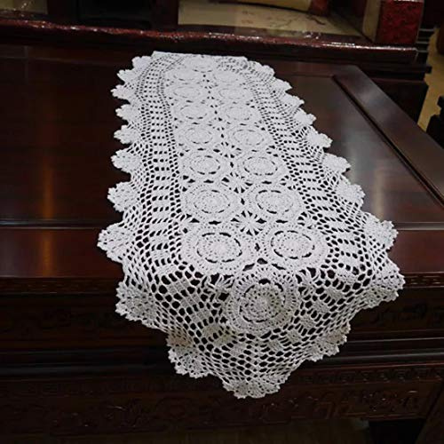 Damanni Oval Cotton Handmade Crochet Lace Table Runner Doilies Dresser Scarf,15 Inch by 35 Inch，White