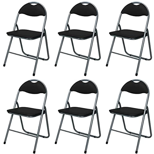 Totò Piccinni SEDIE Pieghevoli comode di Alta qualità in Metallo, Imbottite in Ecopelle Resistenti salvaspazio (Nero/Grigio, 6)