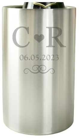 Personalised Monogram Stainless Steel Wine Cooler A Wonderful Unique Keepsake for Any Couple for Any Occasion - Valentine's Day, an Engagement, Wedding, Anniversary Or New Home.