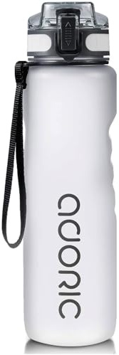 ADORIC Sports Water Bottle 1L, BPA Free Tritan Leak Proof Gym Bottle, Ice | Leak-proof flip top drinks bottle with filter, one-click open, ideal for gym, cycling, school and office, hot or cold drinks
