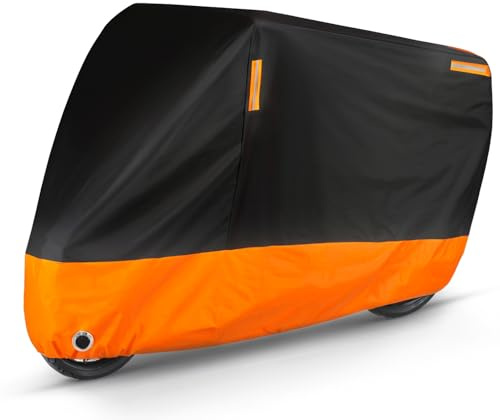 Puroma Motorcycle Cover Heavy Duty Scooter Cover Waterproof Outdoor All Season Universal Weather Quality Protection with Night Reflective, Lock Holes and Storage Bag Fits up to 105 Motorcycle Vehicle