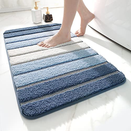 DEXI Bath Mat 40 x 60 cm, Extra Soft Absorbent Microfiber, Non-Slip Washable Rugs for Shower Floor, Bathmat Bathroom Accessories Decor, Blue