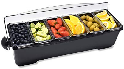 Chabrias Ltd Premium 6 Compartment Condiment Dispenser – Classic Black Bar Garnish Tray for Home & Commercial Use, Hygienic Storage, Easy to Clean, Perfect for Garnishes & Condiments