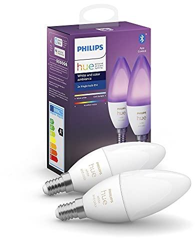 Philips Hue White&Color Ambiance 2 Lampadine Smart E14, 5.3W, Bluetooh, Controllo Vocale da Luce Bianca a Colorata